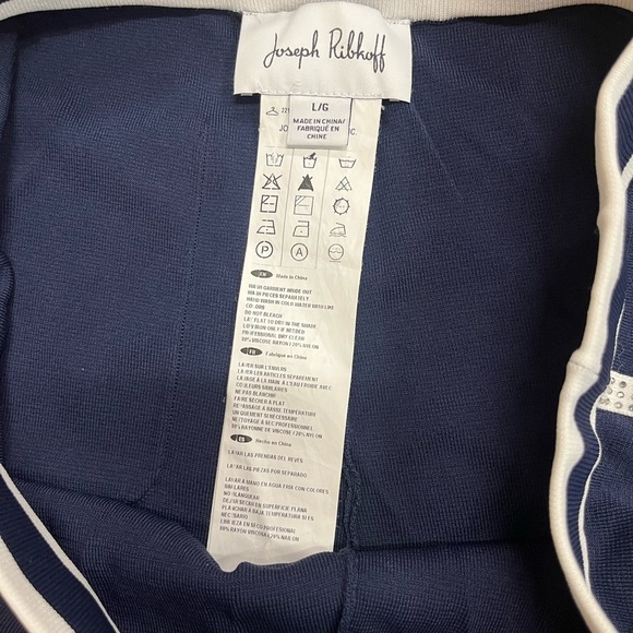 Joseph Ribkoff navy knit pants with rhinestones and stripe large - Picture 5 of 5